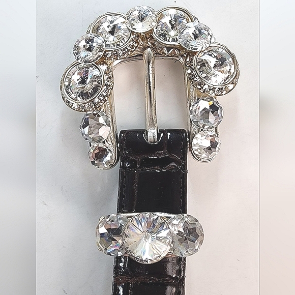 Vintage Silver and Diamond Accent Leather Belt - Picture 2 of 5